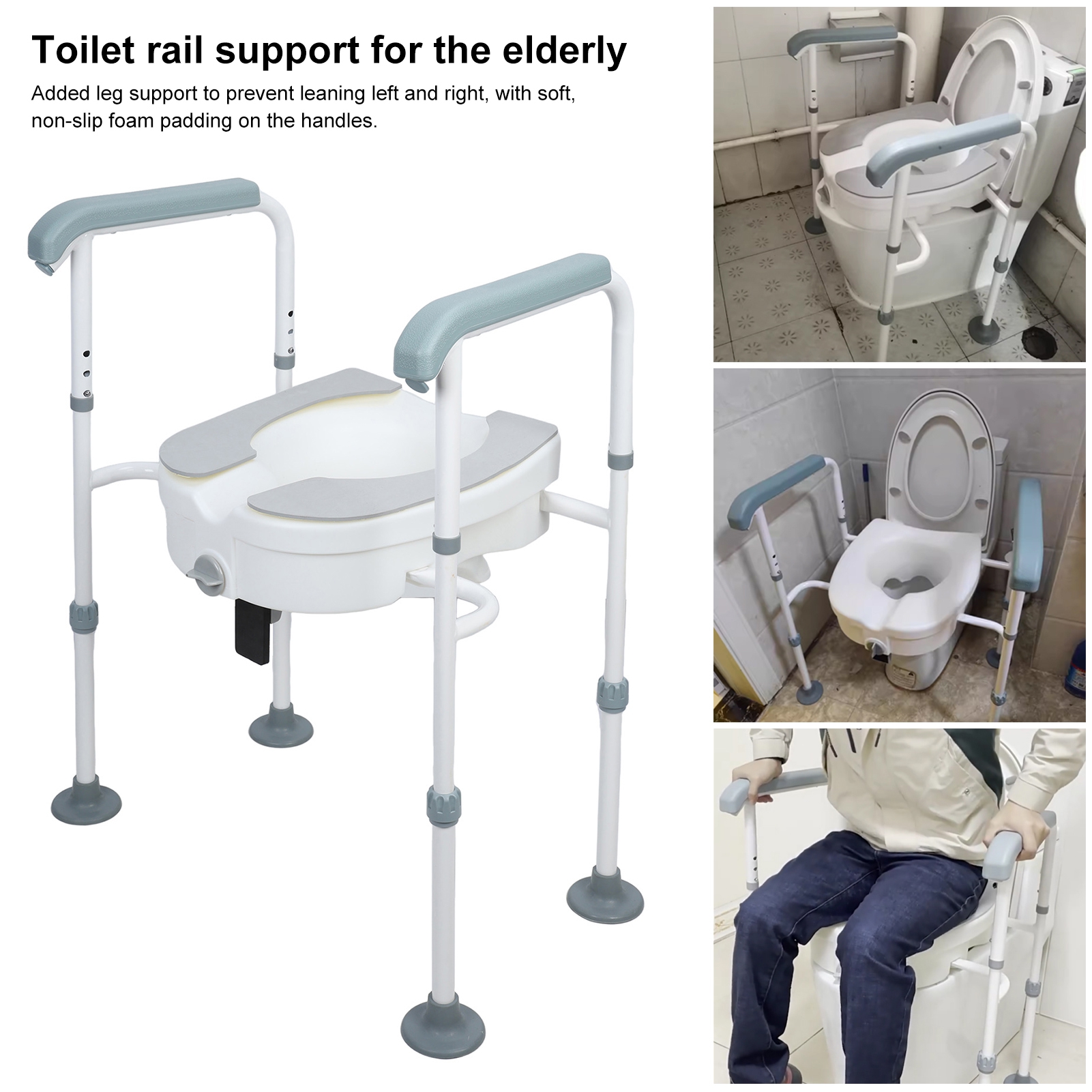 SunRoad Raised Toilet Seat for Elderly, Toilet Seat Risers for Seniors with Adjustable Padded Armrest, Elevated Toilet Safety Seat for Standard or Elongated Commode, 220lbs Load